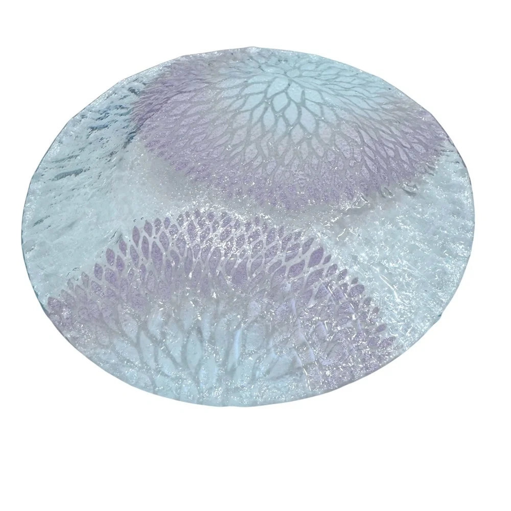 SET OF 8 SYDENSTRICKER CAPE COD PINK & WHITE CHRYSANTHEMUM FUSED GLASS PLATES